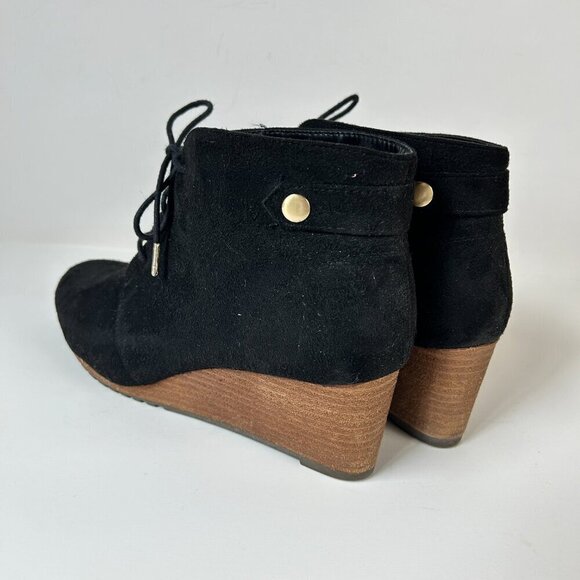 Dr Scholls Ankle Boots Continue Wedge Black Fabric Faux Suede - Picture 2 of 9